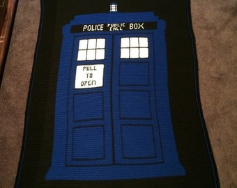 Doctor Who TARDIS "Allons-y!" themed crochet blanket - Grid PATTERN ONLY