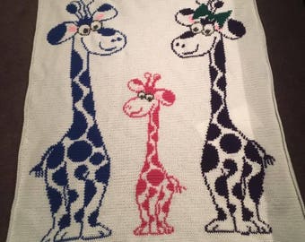 Giraffe Family Crochet Blanket - PATTERN ONLY