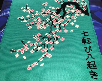 Blossoms Blanket with Japanese Proverb - GRAPH PATTERN ONLY