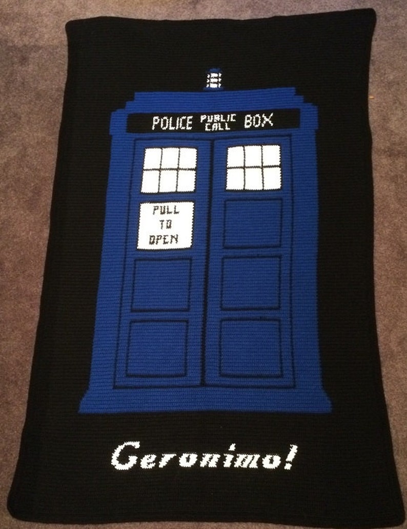 Doctor Who TARDIS Geronimo crochet blanket PATTERN ONLY image 1