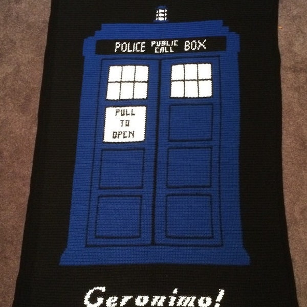 Doctor Who TARDIS "Would you like a Jelly Baby?" crochet blanket - PATTERN ONLY