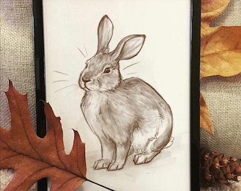 Rabbit Wall Art, Brush Rabbit, Printable Art, Oregon Wildlife, Rabbit Drawing, Woodland, Easter bunny
