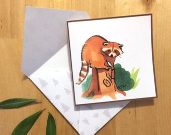 Printable, Raccoon, Card & Envelope Set, Cute, Instant 3x3" Card, Art, Forest Themed, Woodland, tree pattern