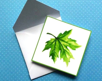 Printable Maple Tree Leaf, Card & Envelope Set, Instant 3x3" Card, Art, Thank You Card, Thinking of You, Nature Lover, Get Well, Spring
