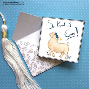 3 "x 3" mini afdrukbare schapen afstuderen kaart & envelop set, cute, instant Card, kunst