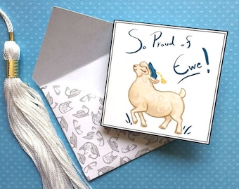 3" x 3" Mini Printable Sheep Graduation Card & Envelope Set, Cute, Instant Card, Art