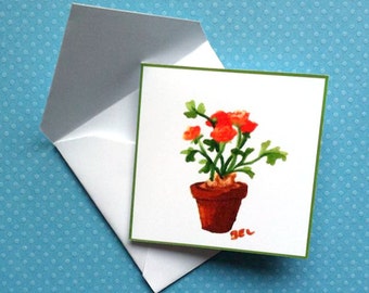 Printable Potted Flower Thank You Card, Everyday Card & Envelope Set, Cute, Instant 3x3" Card, Art, Thinking of You, Easter, Spring