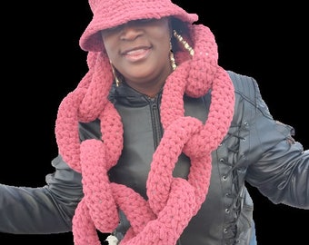 Chain Link Scarf and Bucket Hat Crochet Bundle Pattern