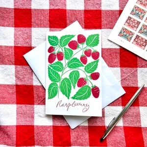 Raspberry Greeting card, Vintage Inspired Note Card, Folded Stationary, Blank Inside