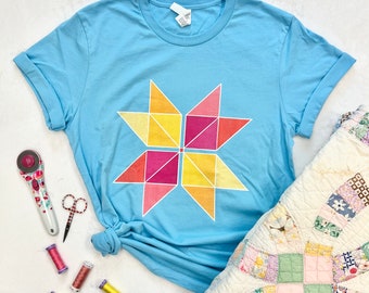 Quilt Block Star T-Shirt for Men and Women, Unisex Sewing t-shirt, Gift for Sewer and Quilter, Quilt Retreat Tee