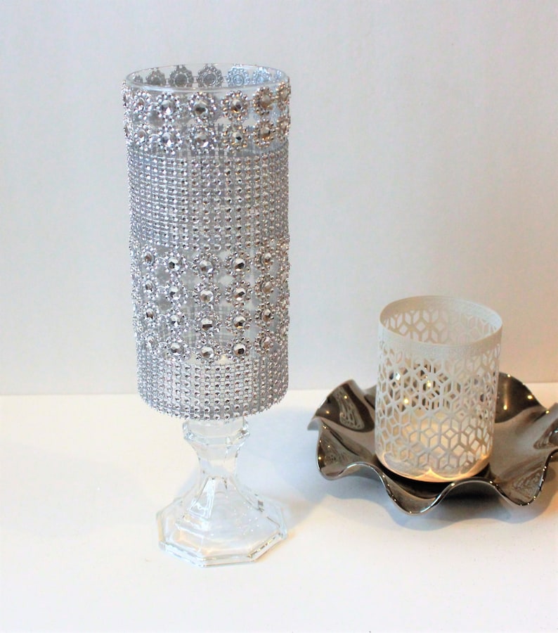 Tall glass candle holder wedding centerpiece Bling candle Etsy