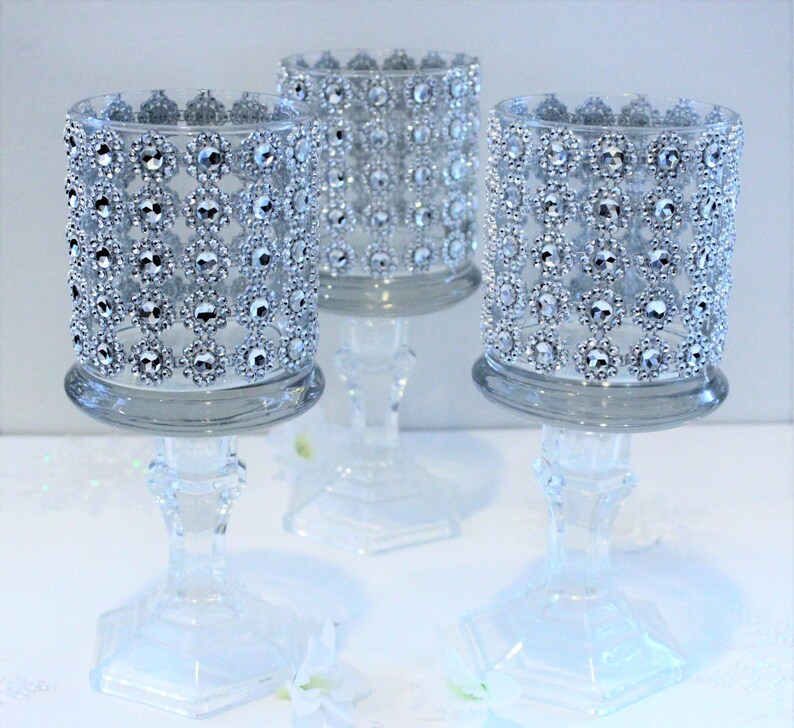 Set of 5 Tall Glass Candle Holder Wedding Centerpiece ,bling Candle