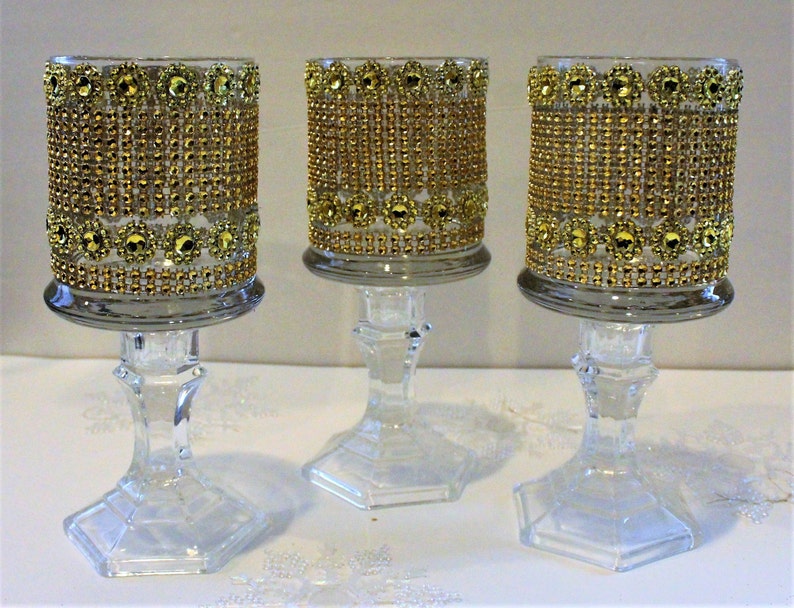 Set of 10 tall glass candle holder wedding centerpiece Bling Etsy