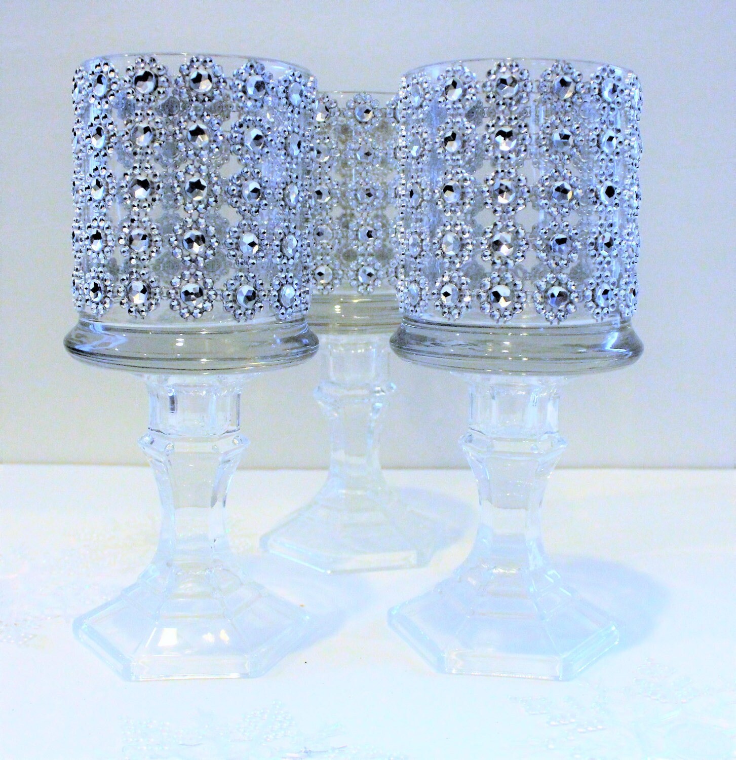 Set of 5 Tall Glass Candle Holder Wedding Centerpiece ,bling Candle