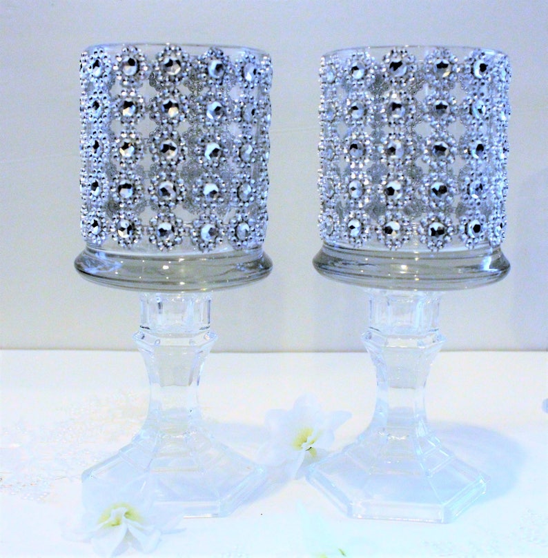 Set of 5 Tall Glass Candle Holder Wedding Centerpiece ,bling Candle