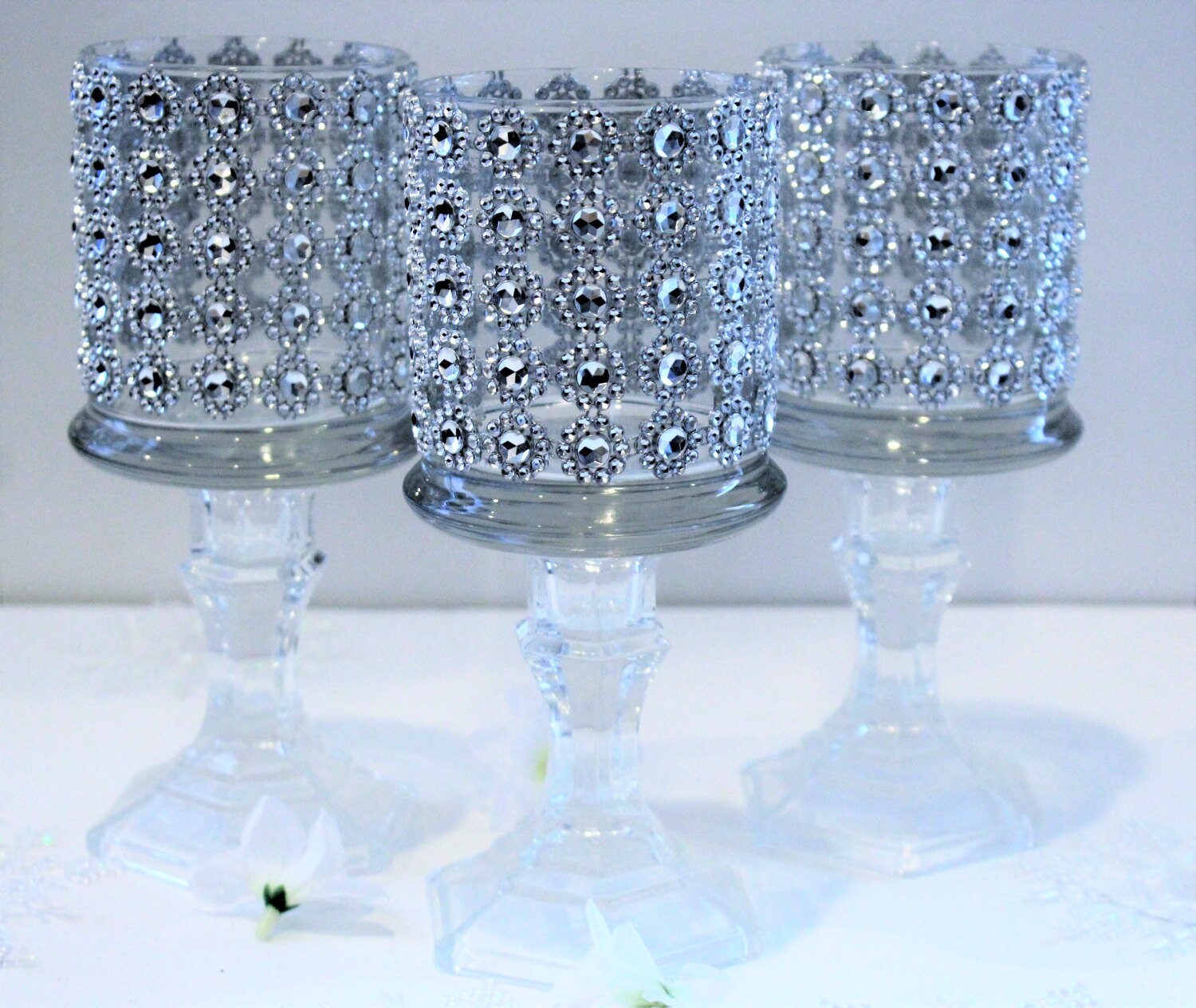 Set of 5 Tall Glass Candle Holder Wedding Centerpiece ,bling Candle