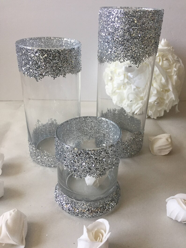 New 3 piece Votive candle holder bling silver candle holder Etsy