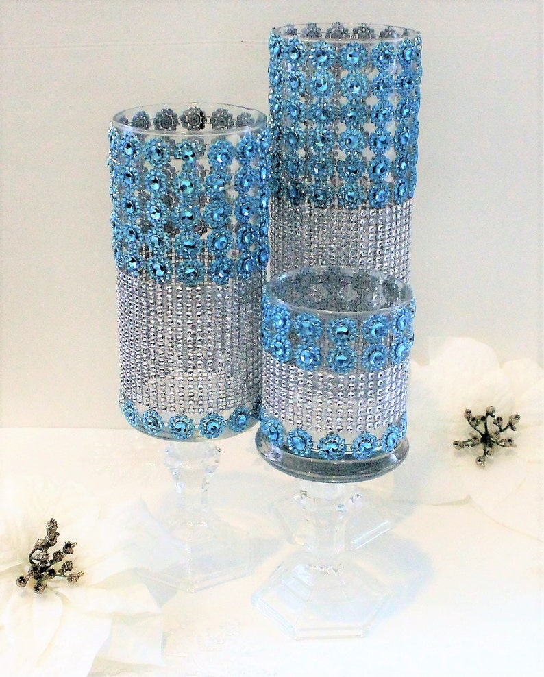 Bling Candle holder set Turquoise/Robin Egg/Aqua blue/green Etsy