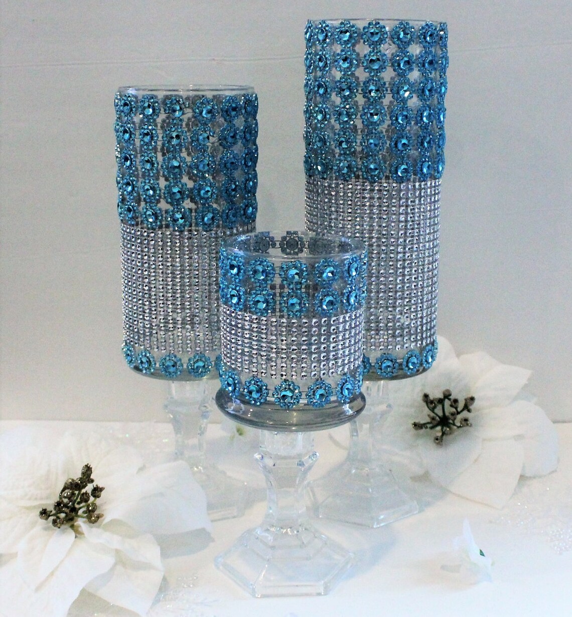 Bling Candle holder set Turquoise/Robin Egg/Aqua blue/green Etsy