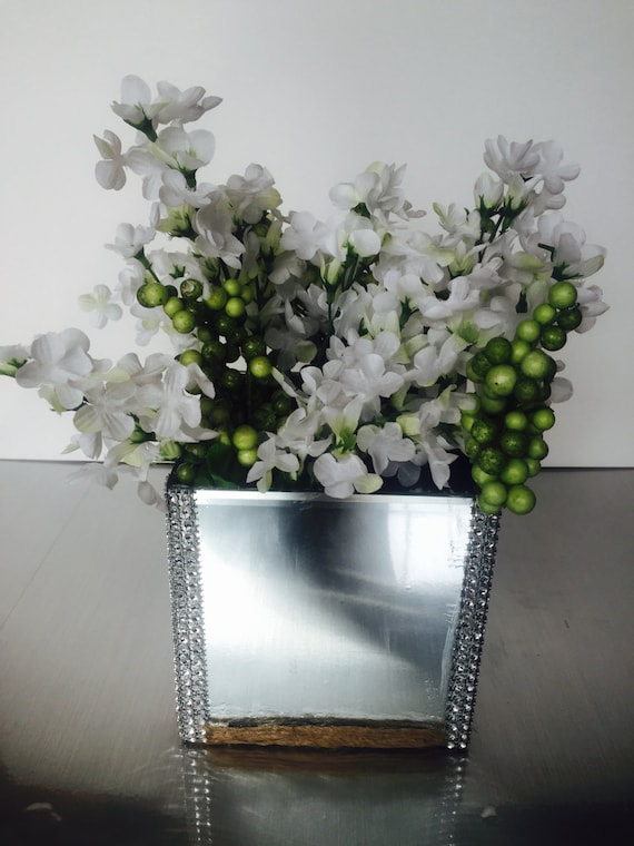 Square Glass Vase Mirror Design Home Accent Decor Faux White Etsy
