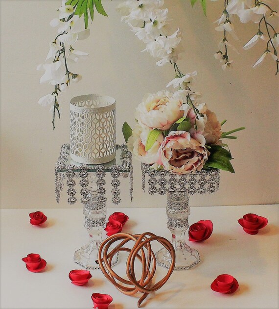 2mirror Candle Holder Wedding Mirror With Hanging Bling Rhinestone Square Tray These Clean Lines Add A Modern Look To Square Pillar Candle Holders Available In Several Sizes Create Grouping For Eye Catching