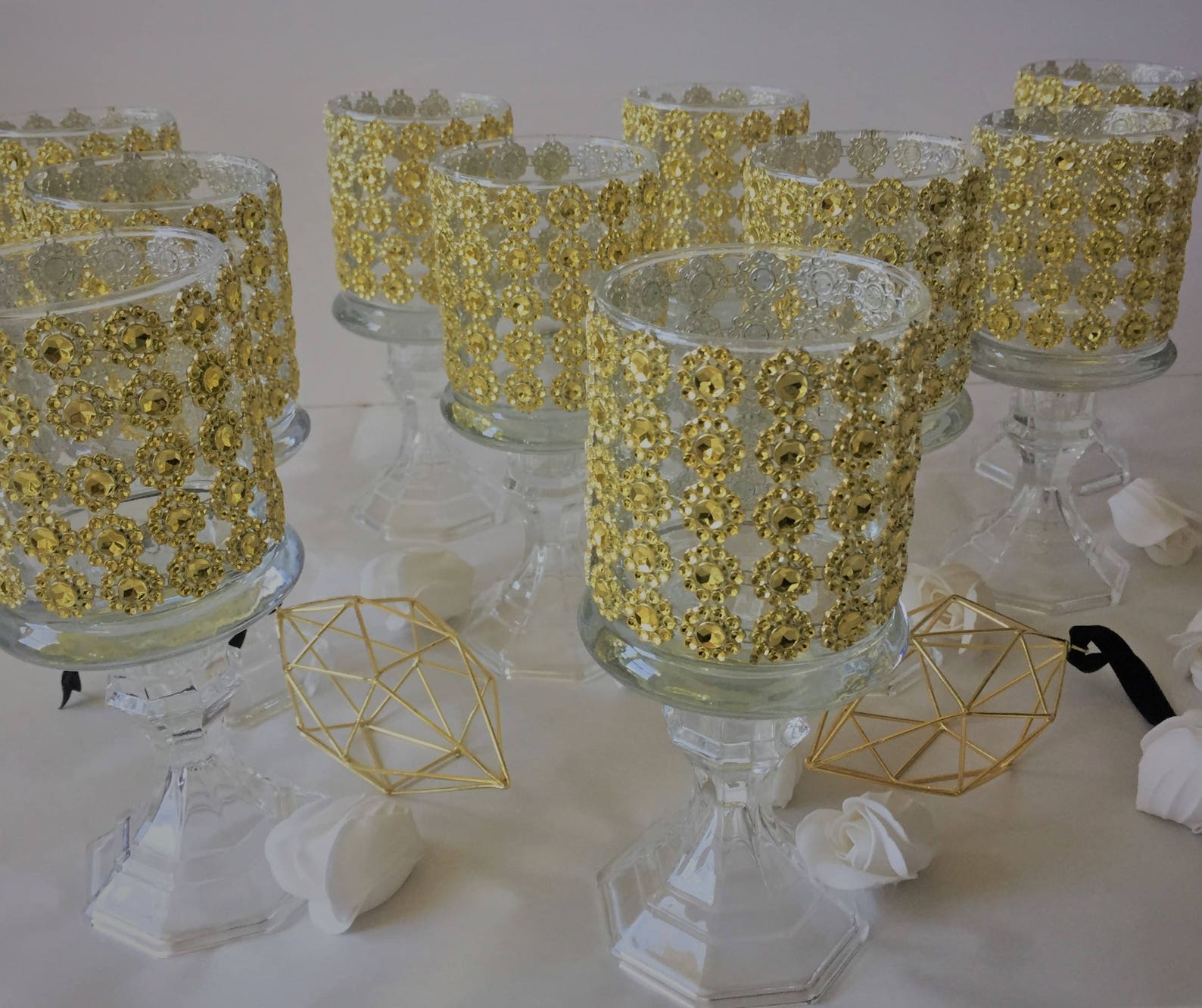 Set of 10 Tall Glass Candle Holder Wedding Centerpiece ,bling Candle