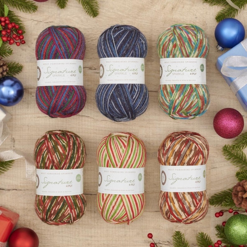 Christmas Sock Yarns West Yorkshire Spinners Signature 4 ply Silent Night, Fairy Lights, Robin, Holly Berry, Candy Cane 100g image 1