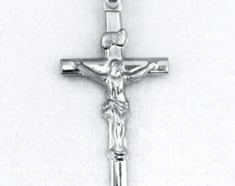 Crucifix, small dainty vintage crucifix, 1 1/4" long silver plated crucifix with a silver rhodium plated snake chain