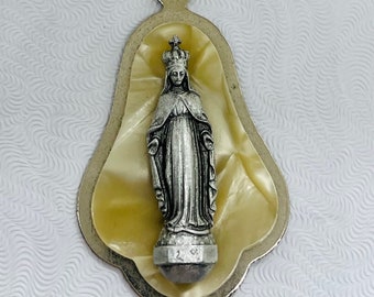 Notre Dame du Cap pendant, Blessed Virgin Mary celluloid pendant, German made medallion, Vintage religious pendant, 1970's pendant