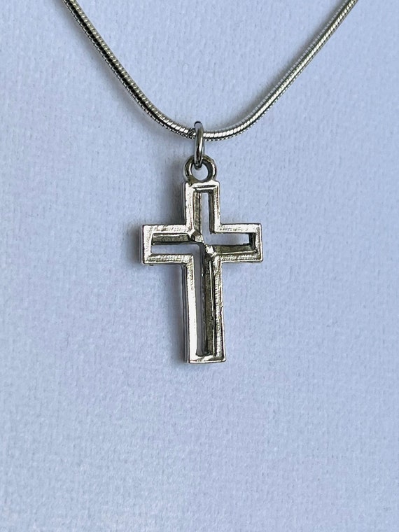 Vintage 3D cross, rhodium plated cross, unique re… - image 2