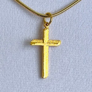 Vintage gold cross, unique one inch long gold plated cross with a new gold filled snake chain
