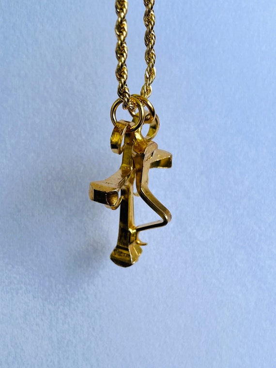 Horseshoe nail crucifix, heavy metal worked gold … - image 2