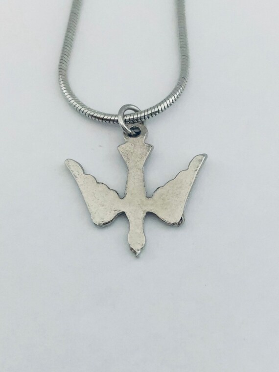 Vintage Holy Spirit necklace, Holy Spirit medallion, rhodium plated Holy Spirit, 3/4" pendant with a new rhodium plated snake chain View 2