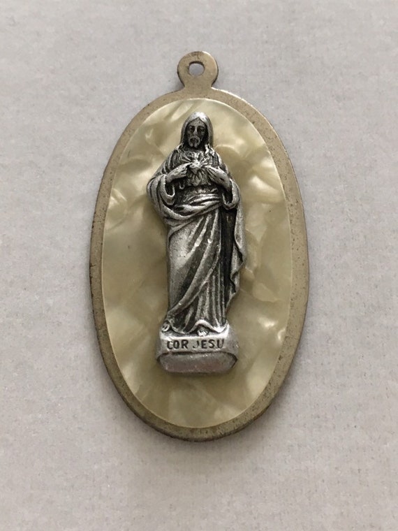 Cor Jesu religious medallion, Jesus Sacred Heart … - image 2