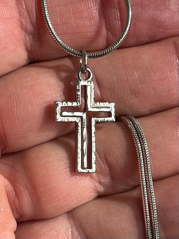 Vintage 3D cross, rhodium plated cross, unique re… - image 3