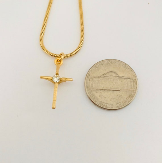 Small gold plated child's or ladies cross with CZ… - image 6