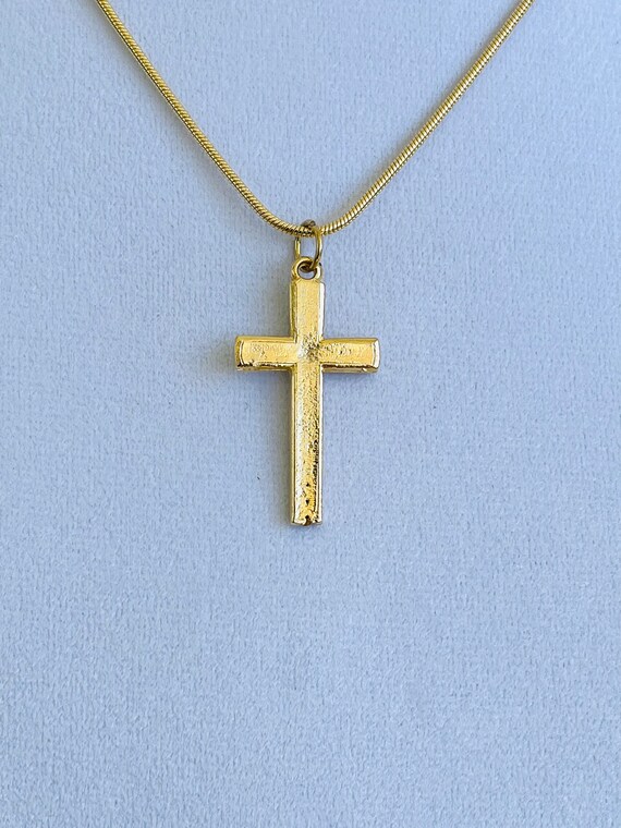 Vintage cross necklace, 1 1/4 inch long gold plat… - image 2