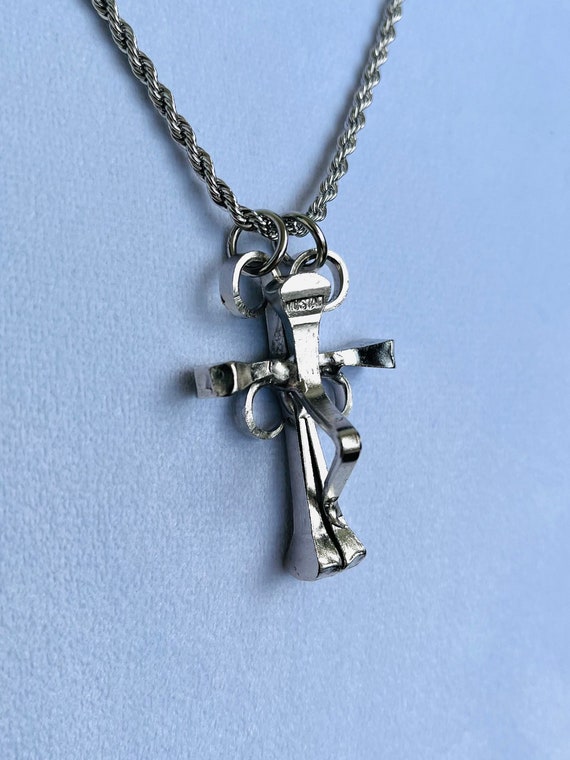 Horseshoe nail crucifix, heavy metal worked rhodi… - image 1