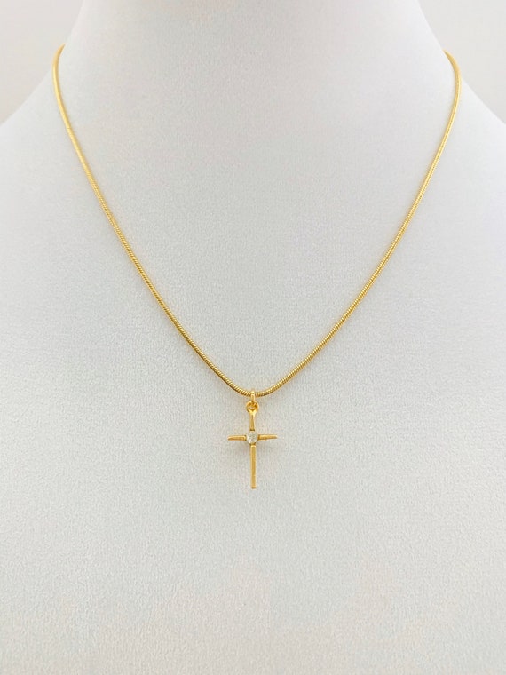 Small gold plated child's or ladies cross with CZ… - image 2