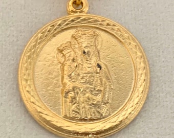 Vintage religious pendant, Saint Anne medallion, St. Anne de Beaupre medallion, religious medallion, 1” gold plated pendant