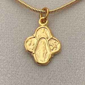 Vintage Four Way cross necklace, small dainty medallion, small 5/8&quot; gold plated pendant with 14k gold plated snake chain