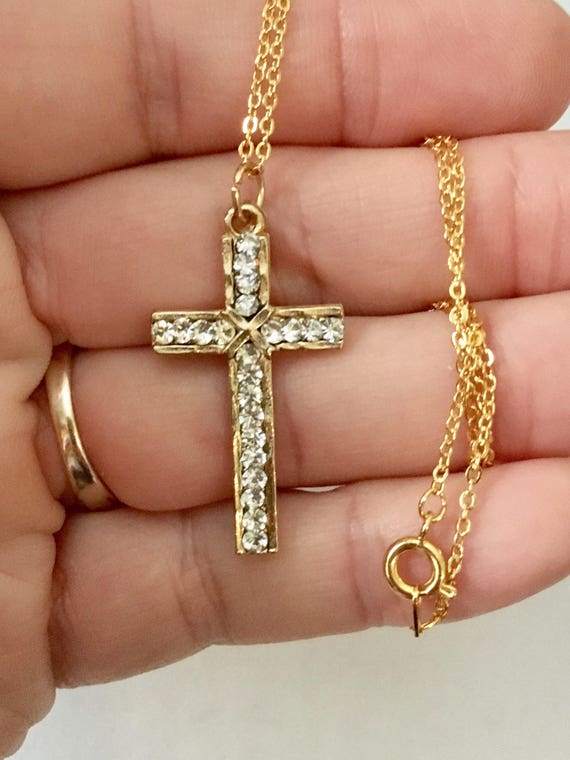 Vintage Cross Necklace 1 1/4 Inch Long 