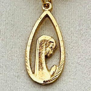 Marian Medal, Praying Madonna religious pendant, gold plated pendant with a gold filled snake chain
