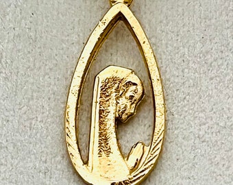 Marian Medal, Praying Madonna religious pendant, gold plated pendant with a gold filled snake chain