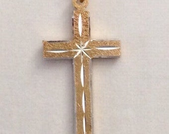 Gold Cross, diamond cut, 1 1/2 inch long gold tone cross with a 24 inch long gold plated link chain