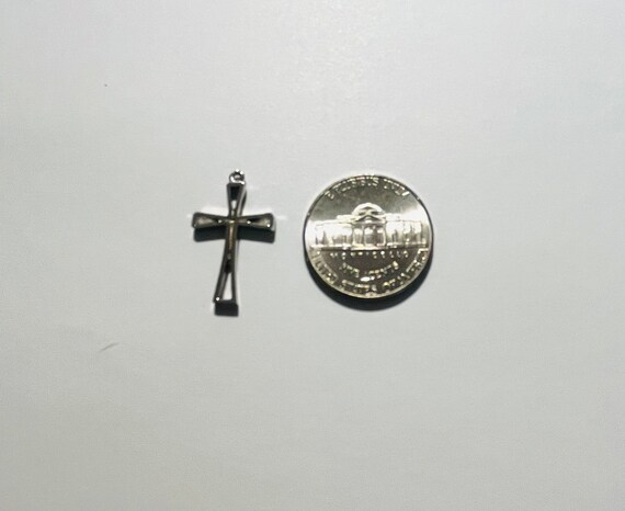 Vintage cross, small dainty 7/8" long silver plat… - image 4