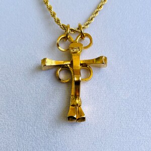 Horseshoe nail crucifix, heavy metal worked gold plated crucifix using Norwegian Mustad horseshoe nails with a 3mm gold filled rope chain