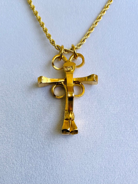 Horseshoe nail crucifix, heavy metal worked gold … - image 1