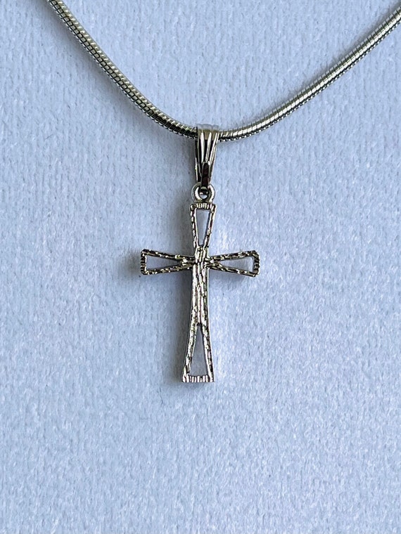 Vintage cross, small dainty 7/8" long silver plat… - image 2