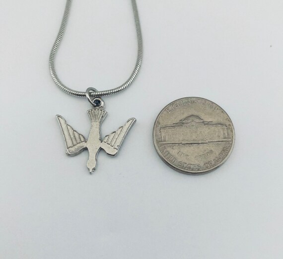 Vintage Holy Spirit necklace, Holy Spirit medallion, rhodium plated Holy Spirit, 3/4" pendant with a new rhodium plated snake chain View 5